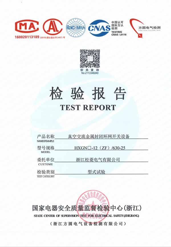 HXGN-12 630-25真空交流金属封闭环网开关设备（型式试验报告）